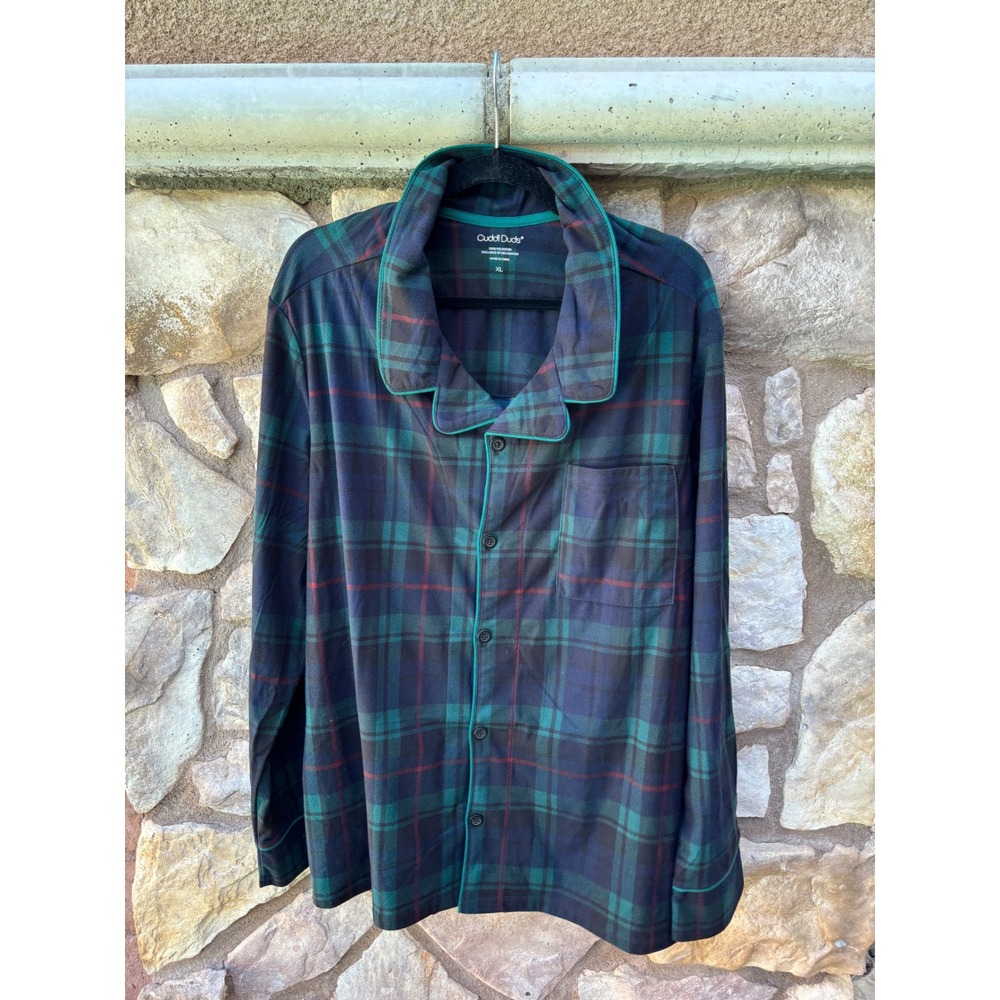 Cuddl Duds Plaid Pajama Shirt Men's XL NWT Green Blue